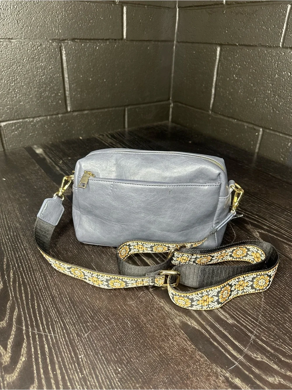 Women's Crossbody Bag with Decorative Strap - Slate Grayish Blue - Unknown brand